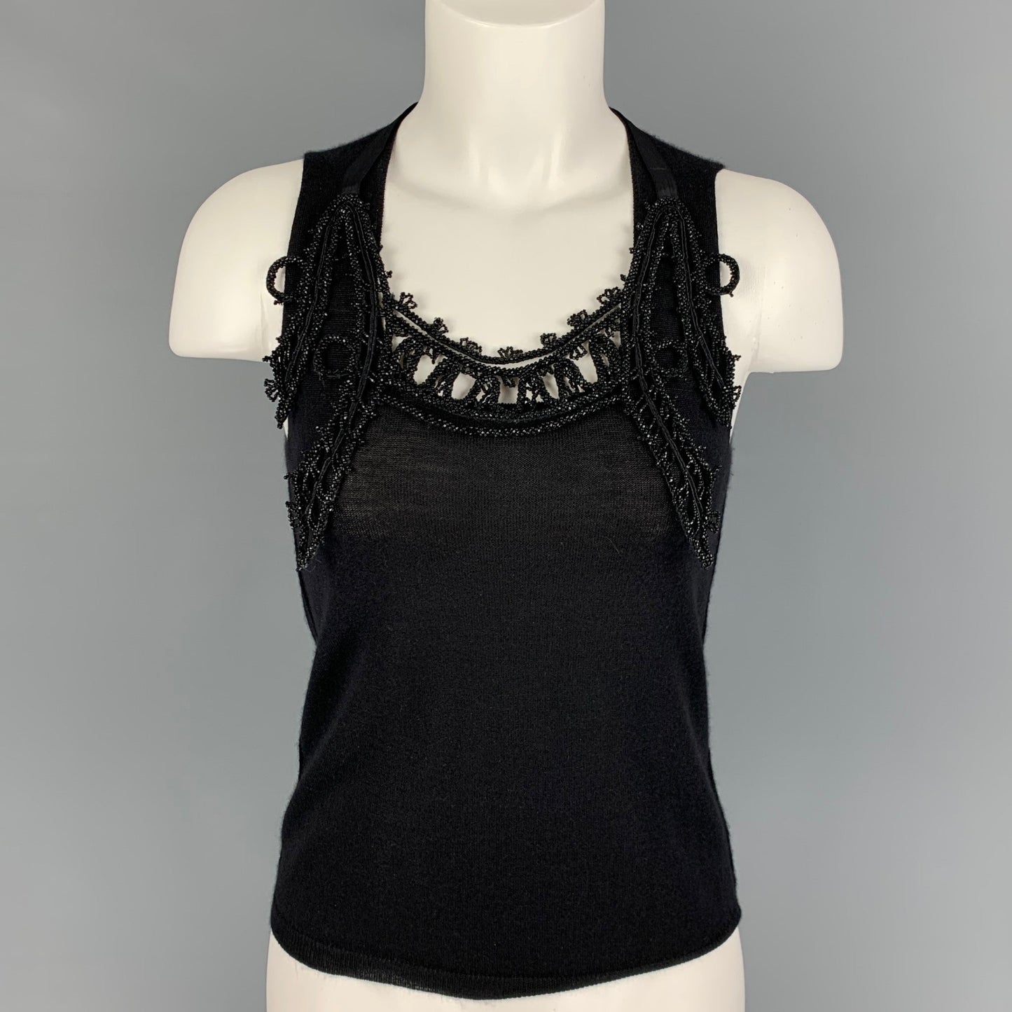 PRADA Size 6 Black Beaded Sleeveless Dress Top