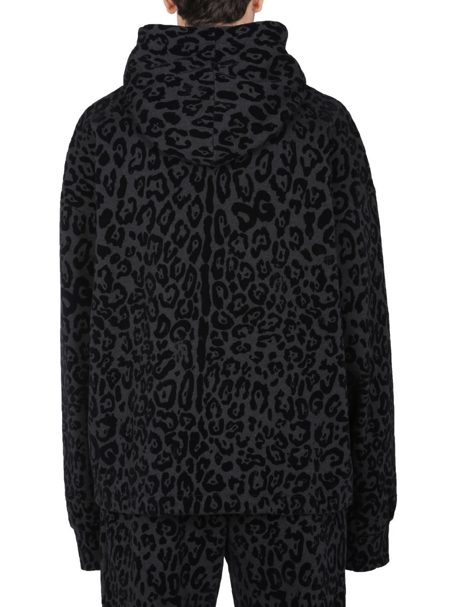 Dolce & Gabbana Men Sweatshirt With Leopard Print