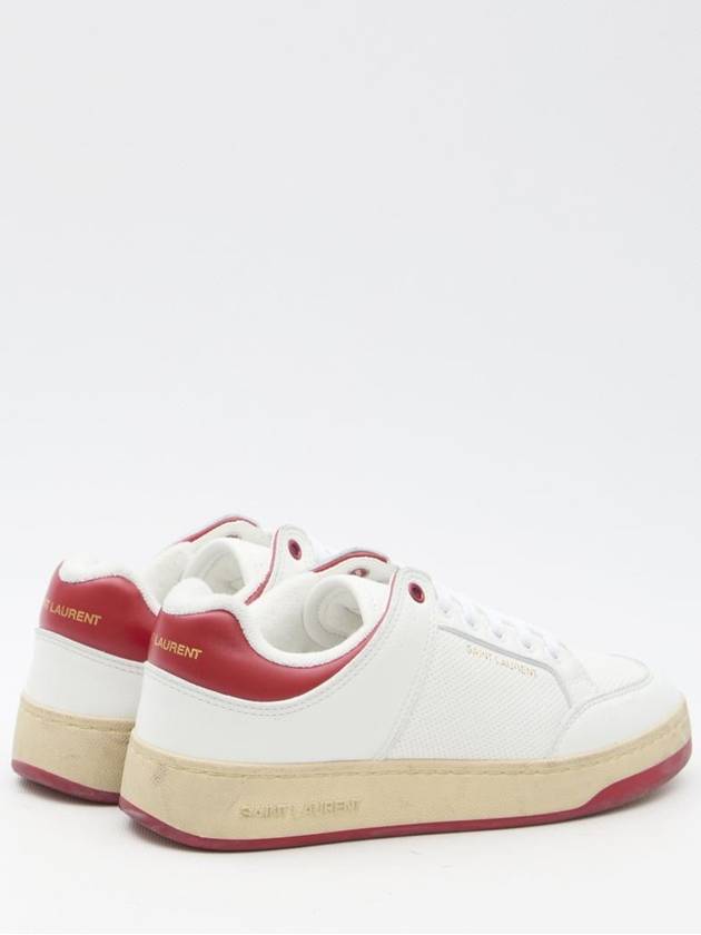 Saint Laurent Crack Lace Up Calf Leather Low Top Sneakers White Red