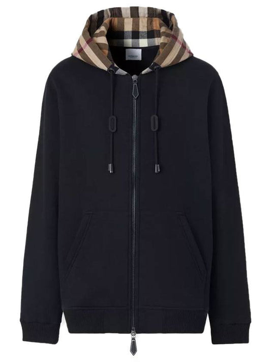 Burberry Check Hood Cotton Zip Up Hoodie Black Archive Beige