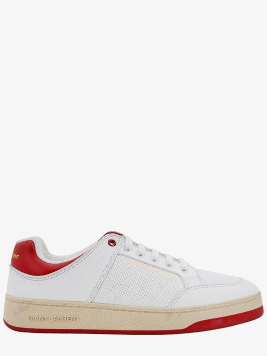 Saint Laurent Crack Lace Up Calf Leather Low Top Sneakers White Red