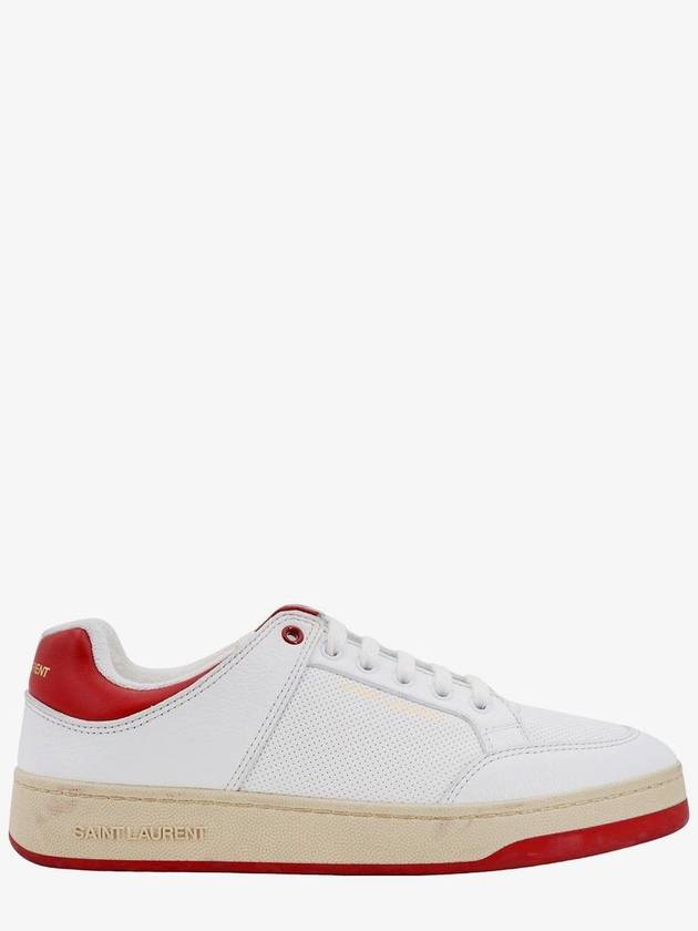 Saint Laurent Crack Lace Up Calf Leather Low Top Sneakers White Red