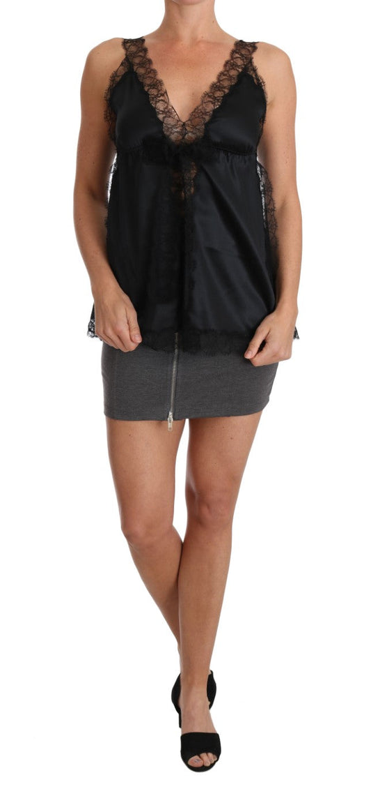 Dolce & Gabbana Lingerie Cami Black Lace Silk Women's Stretch