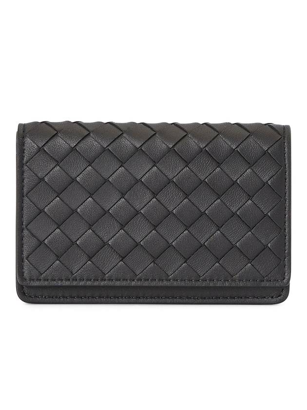 Bottega Veneta Intrecciato Flap Card Wallet Black