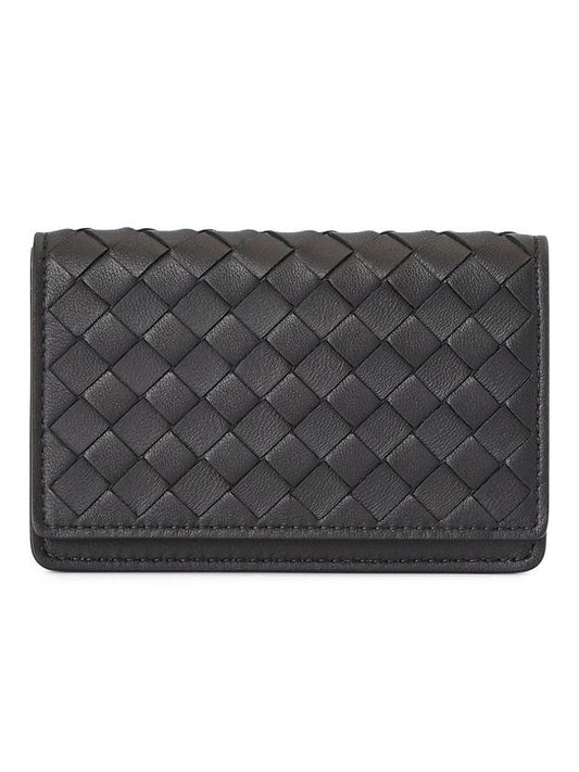 Bottega Veneta Intrecciato Flap Card Wallet Black