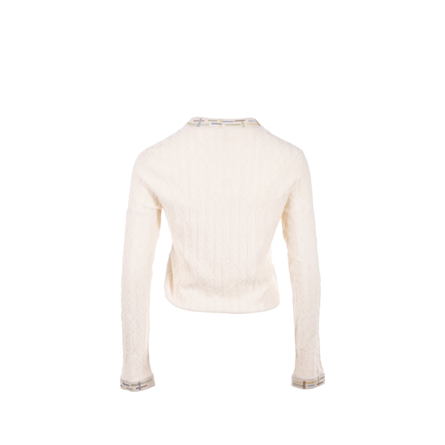 Hermes Size 38 Maile Torsades Top Cashmere/Silk White/Multicolour