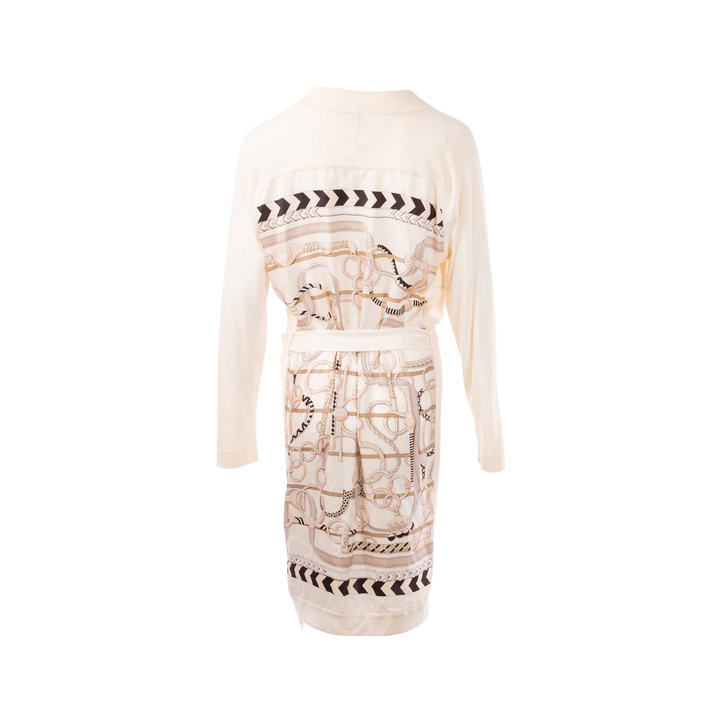 Hermes Size 38 Long Twillaine Cardigan Silk/Wool White/Multicolour