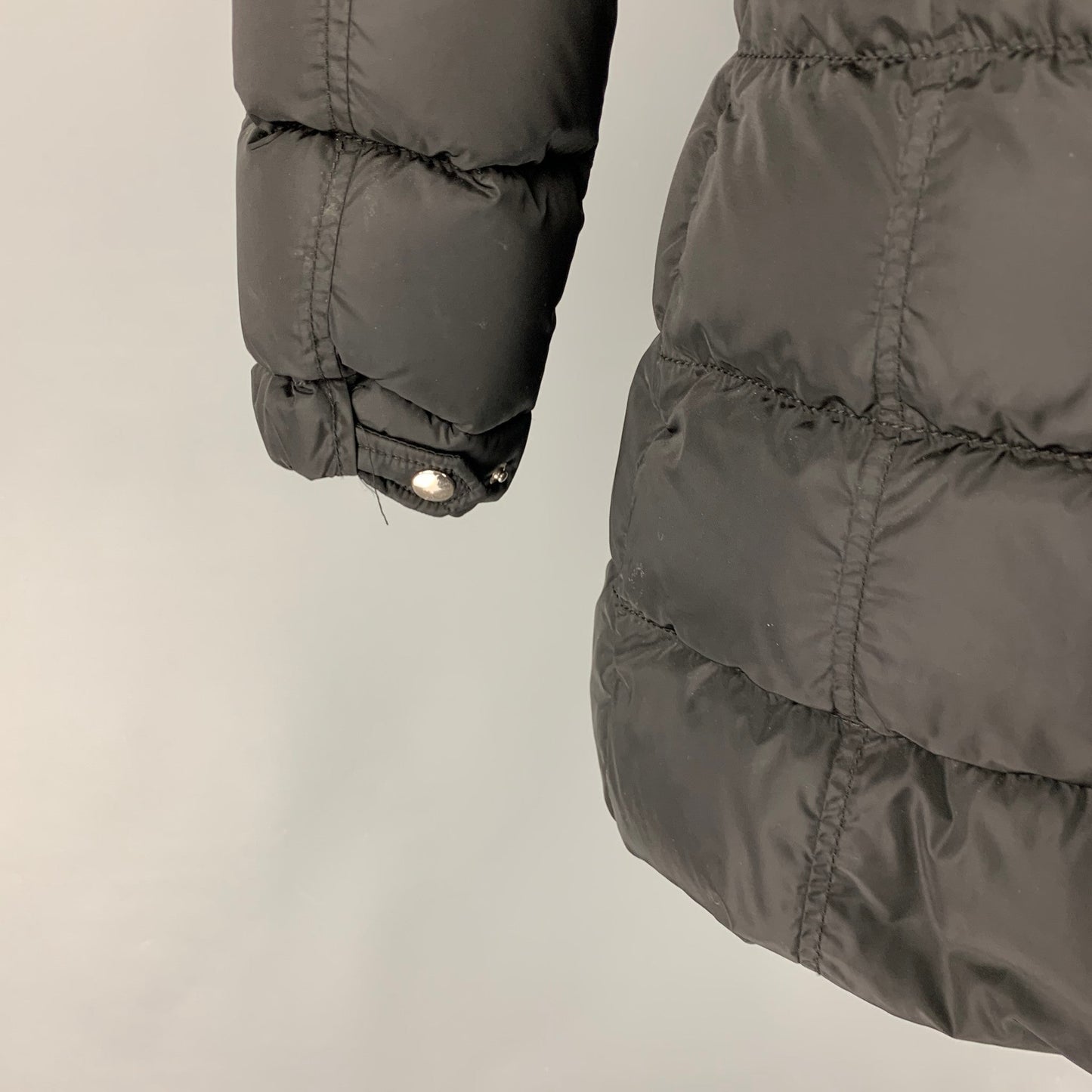 PRADA Size 2 Black Nylon Fox Collar Coat