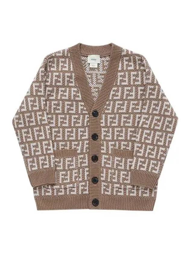 Fendi Kids FF Logo V-Neck Cardigan Brown