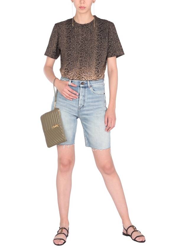 Saint Laurent Women's Leopard Tie Dye Short Sleeve T-Shirt Brown