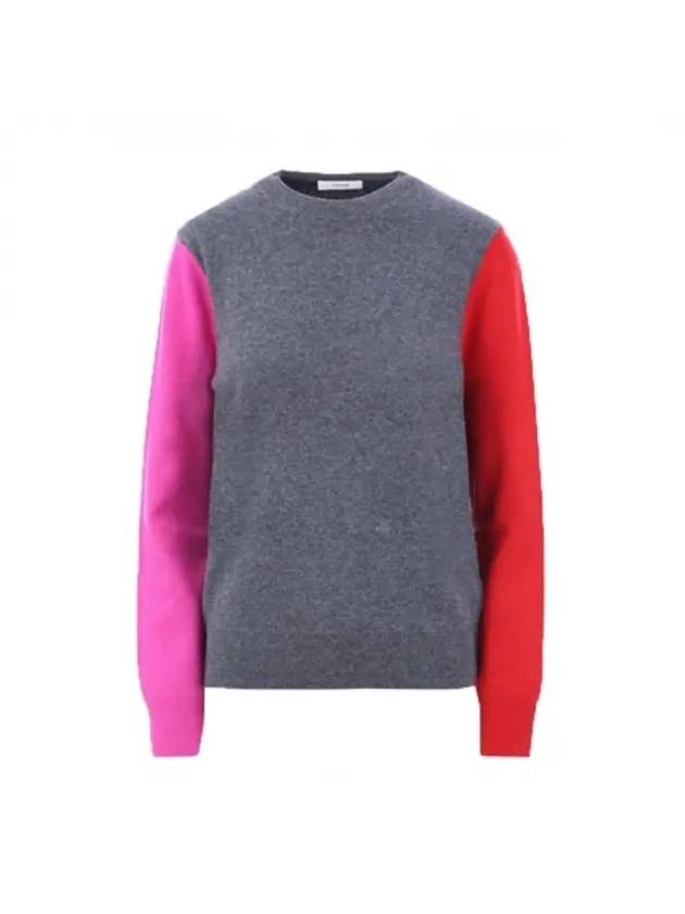 CELINE Crewneck Color Block Wool Knit Top Grey