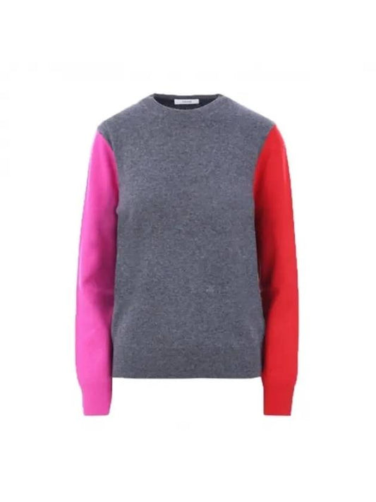 CELINE Crewneck Color Block Wool Knit Top Grey