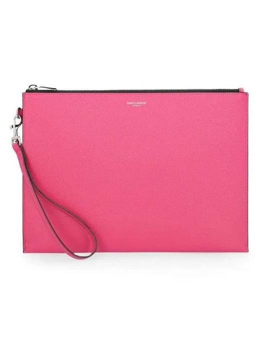 Saint Laurent Logo Leather Clutch Bag Pink