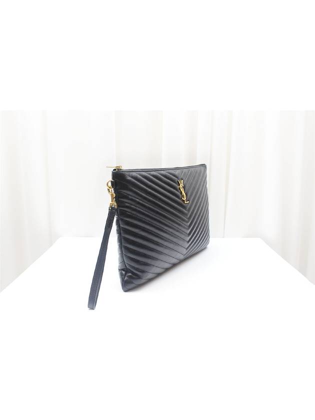 Saint Laurent Matelasse gold large strap clutch black 440222