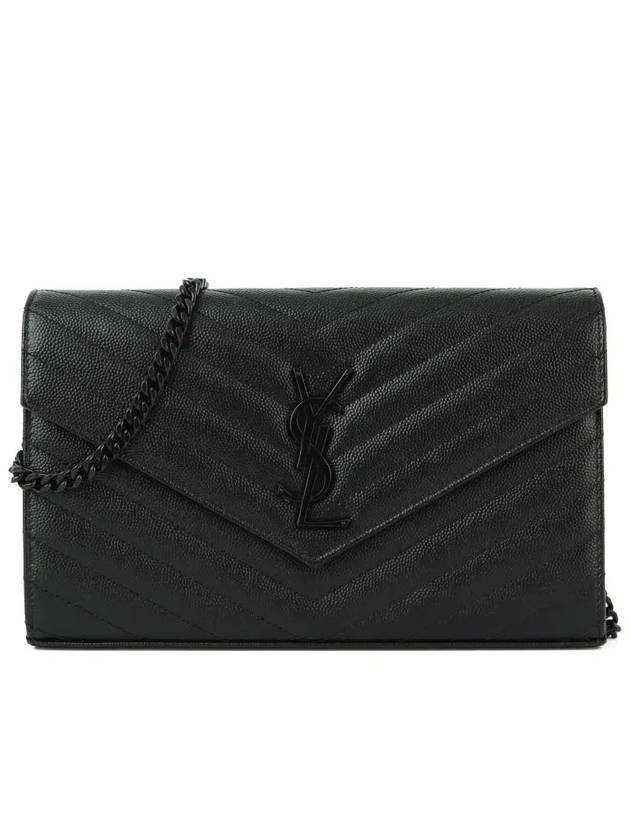 Saint Laurent Monogram Envelope Chain Wallet Cross Bag Black