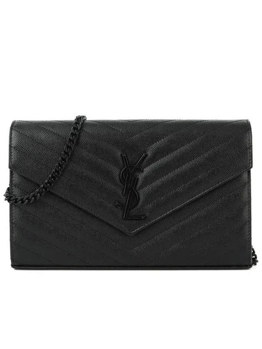 Saint Laurent Monogram Envelope Chain Wallet Cross Bag Black