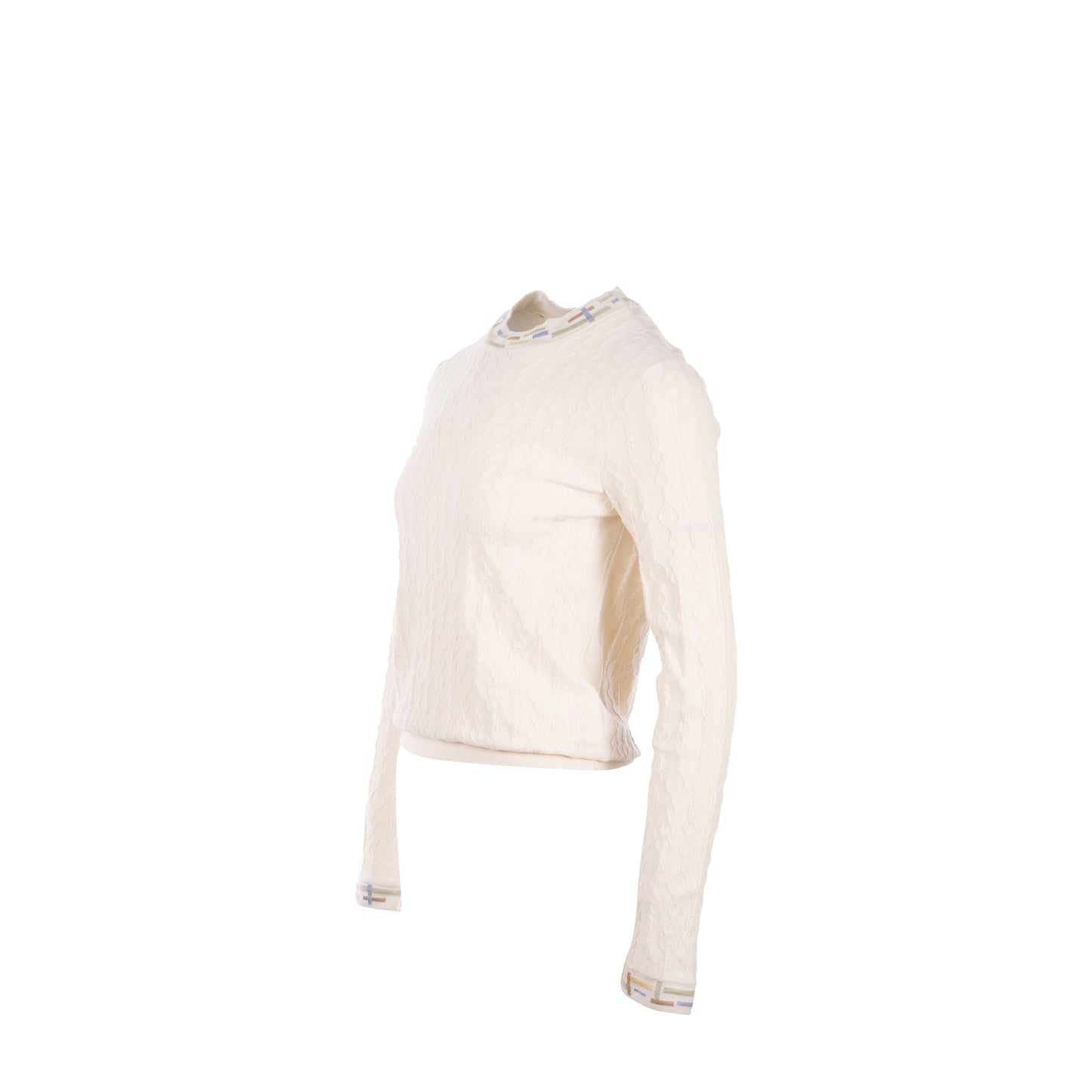 Hermes Size 38 Maile Torsades Top Cashmere/Silk White/Multicolour