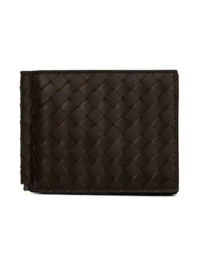 Bottega Veneta Intrecciato Money Clip Card Wallet Dark Brown