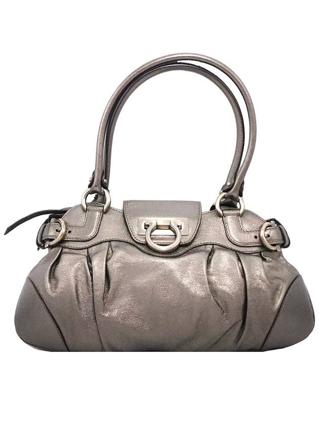 Fendi Ferragamo 21 6317 gray metallic silver Gancini embellished shoulder bag