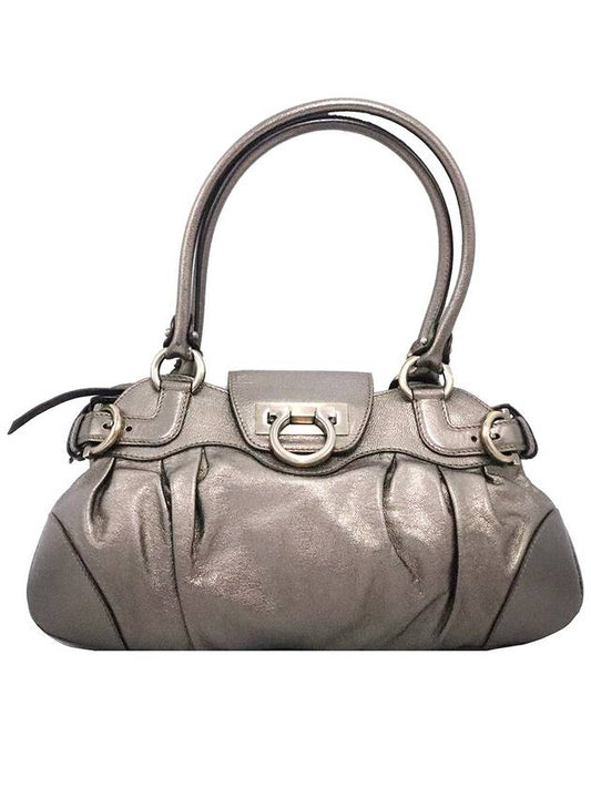 Fendi Ferragamo 21 6317 gray metallic silver Gancini embellished shoulder bag