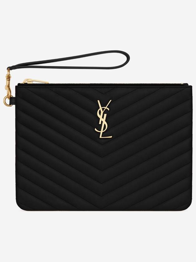 Saint Laurent Matelasse Monogram Logo Strap Clutch Bag Black