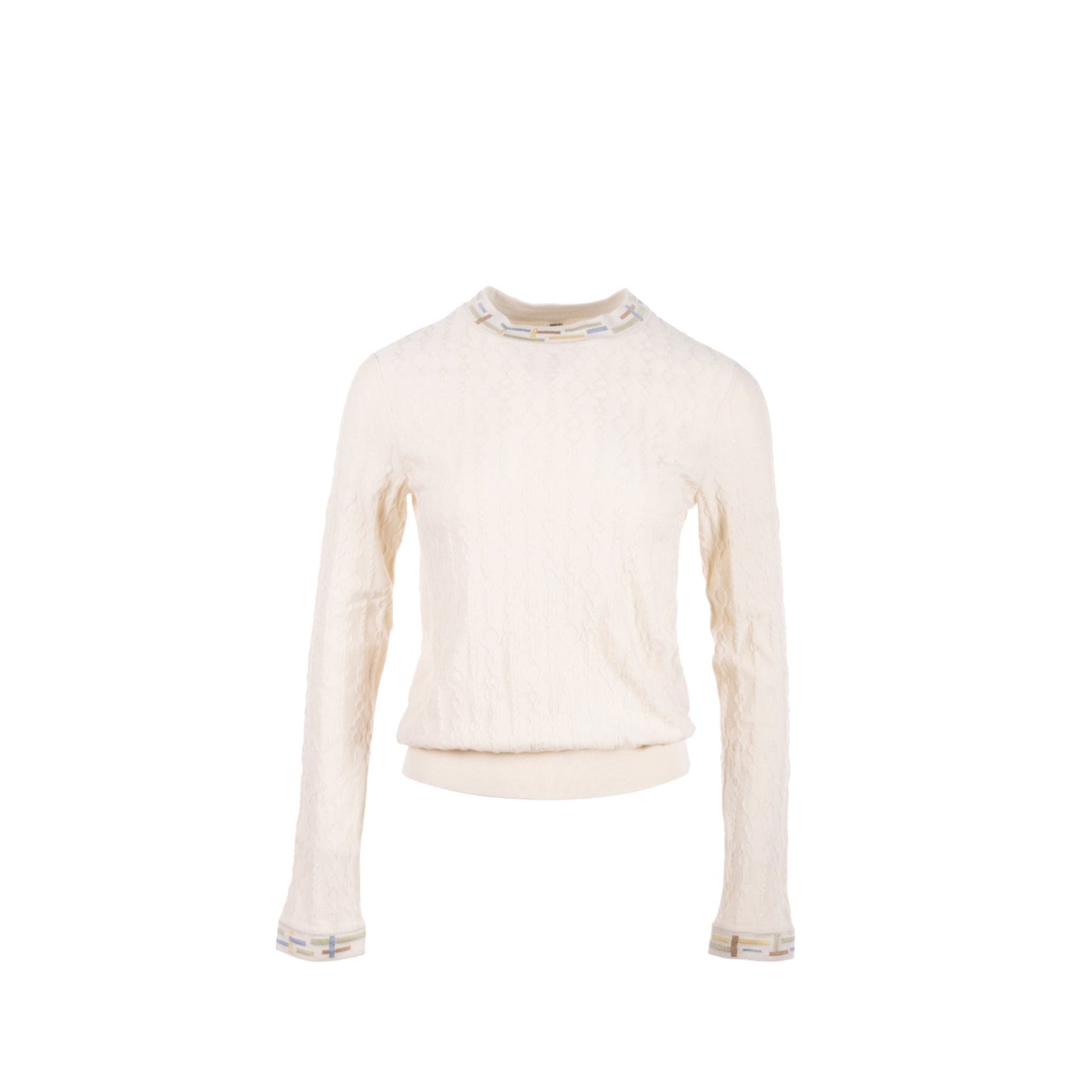 Hermes Size 38 Maile Torsades Top Cashmere/Silk White/Multicolour