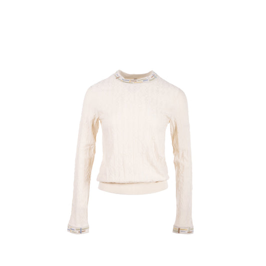 Hermes Size 38 Maile Torsades Top Cashmere/Silk White/Multicolour