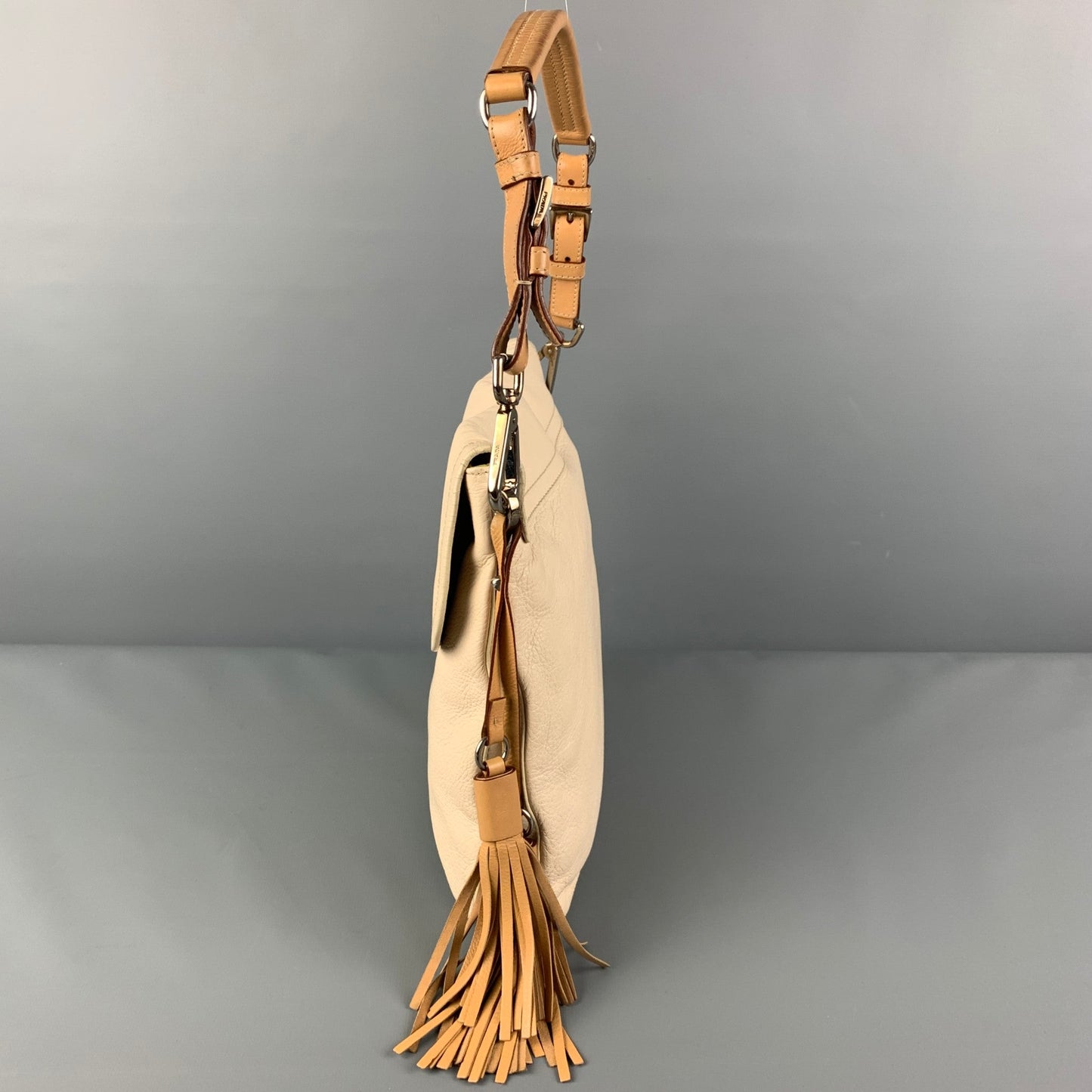 PRADA Cream Leather Tassel Shoulder Bag Handbag