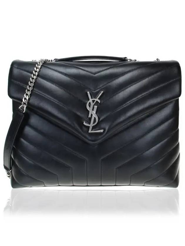 Saint Laurent Silver Monogram Loulou Matelasse Y Leather Medium Shoulder Bag Black
