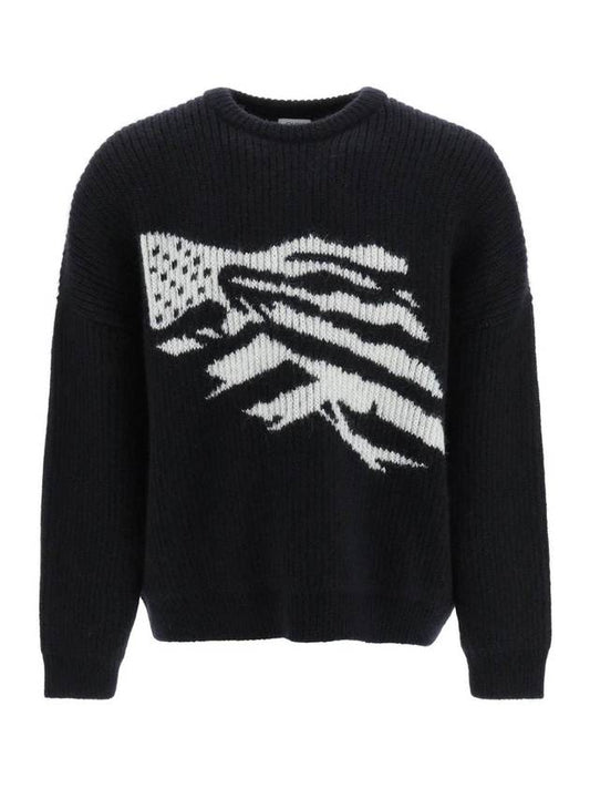 CELINE Flag Boxy Mohair Knit Top Black