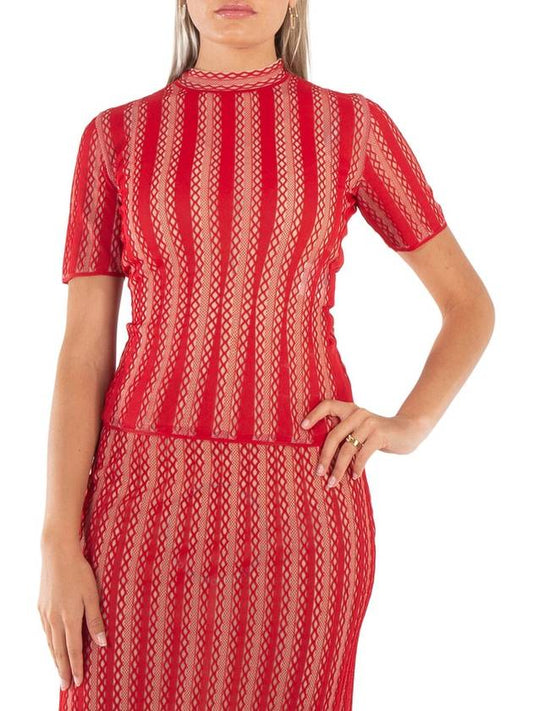 Fendi Fendi Ladies Short Sleeve Lace Embroidered Top, Brand Size 38 (US Size 2)