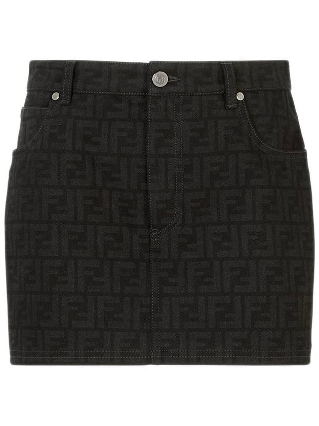 Fendi FF Denim Mini A-line Skirt Black