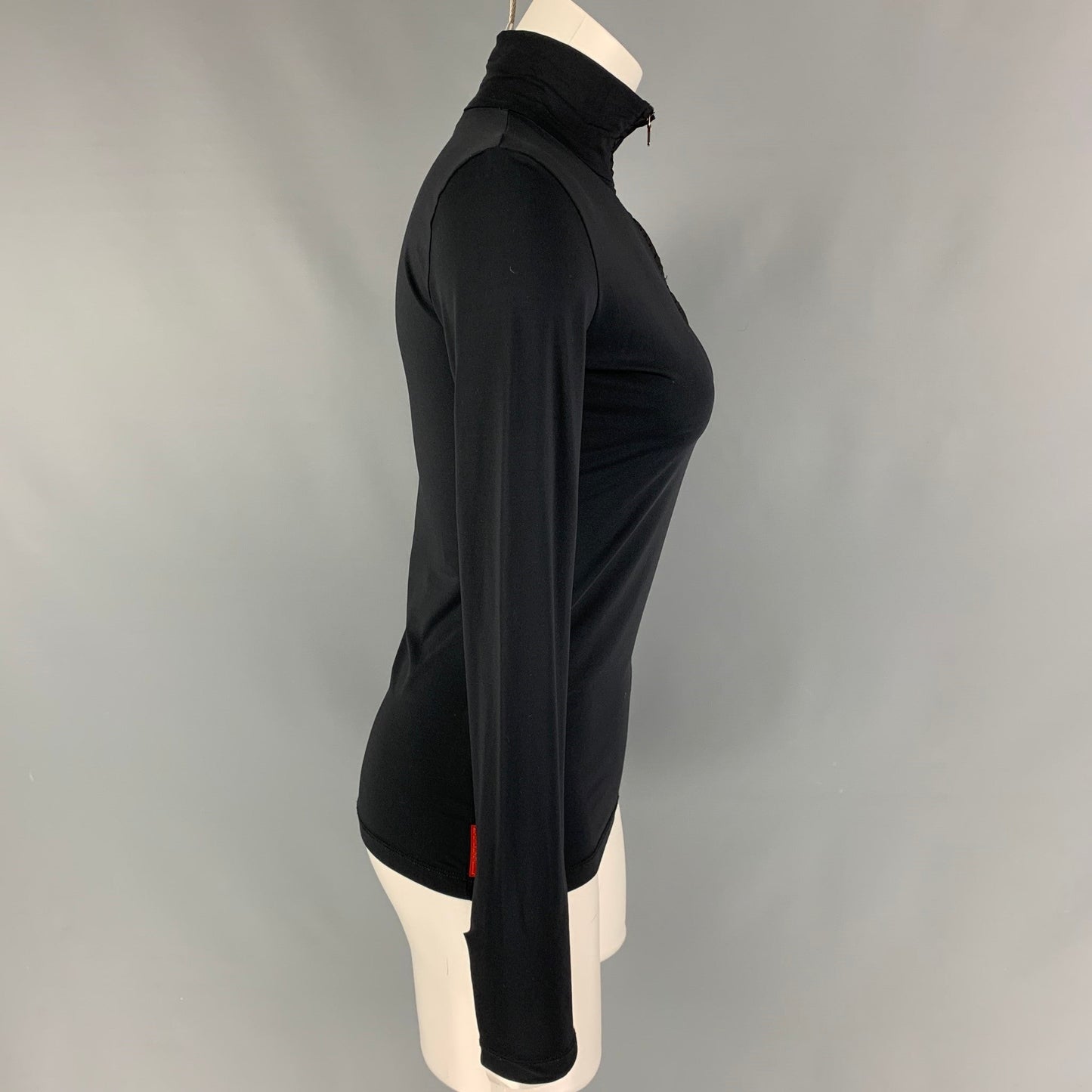 PRADA SPORT Size S Black Nylon High Collar Top