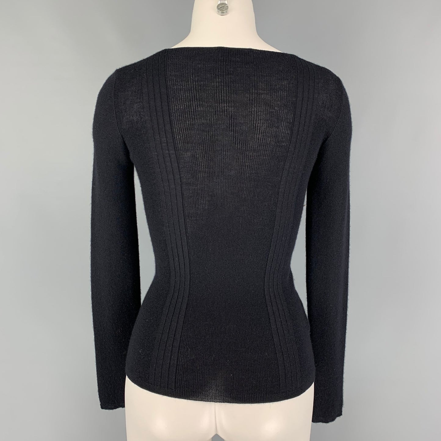 PRADA Size 4 Black Cashmere Silk Ribbed Scoop Neck Pullover