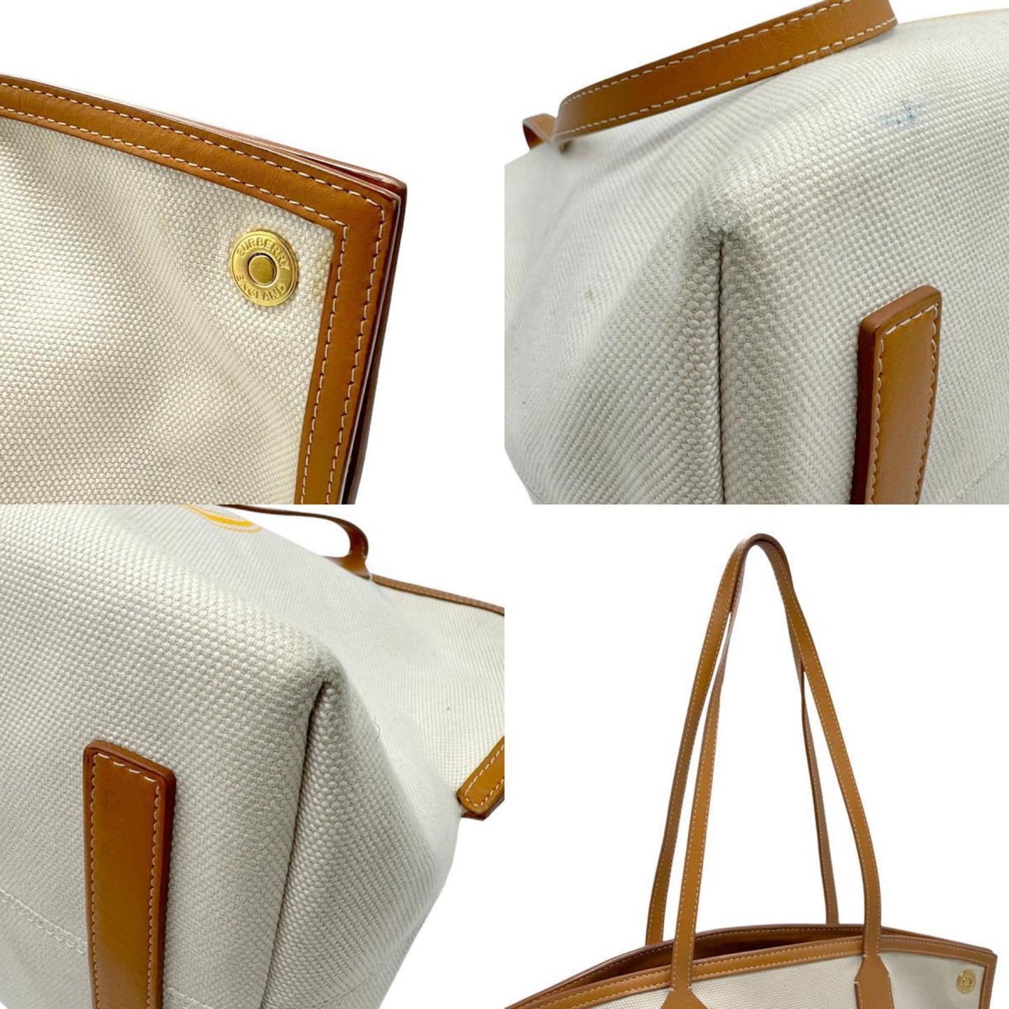Burberry  ivory Canvas Leather Shoulder Bag ()