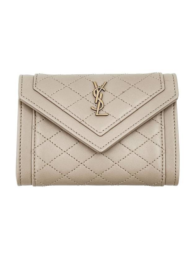 Saint Laurent Gabi Envelope Quilting Small Lambskin Half Wallet Beige