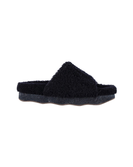 Chloe Wavy Slides in Black Shearling and Leather