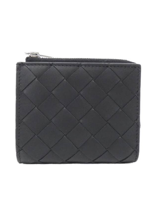 Bottega Veneta Intrecciato Bifold Calfskin Half Wallet Black