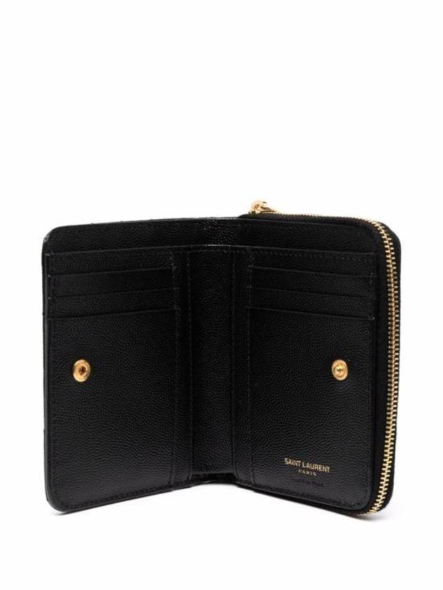 Saint Laurent Monogram Zipper Grained Leather Half Wallet Black