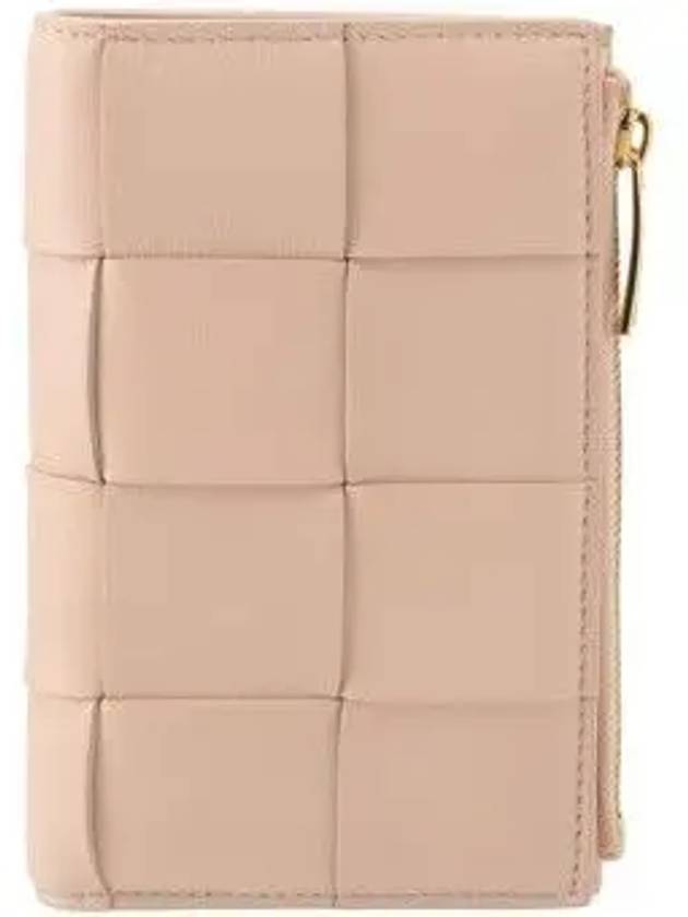 Bottega Veneta Intrecciato Flap Zipper Medium Bicycle Wallet Pink