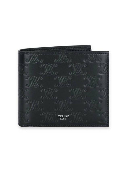 CELINE Triomphe Embossed Calfskin Half Wallet Black