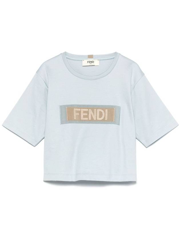 Fendi Jersey Crew Neck Cropped Short Sleeve T-Shirt Light Blue