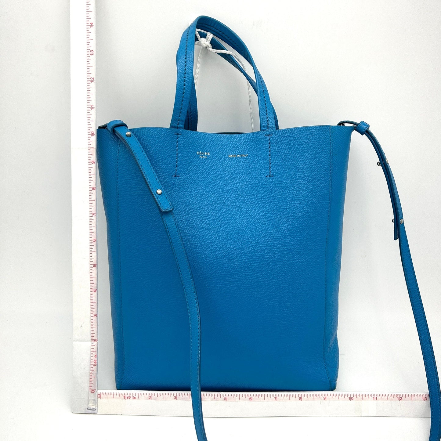 CELINE Grained Calfskin Small Vertical Cabas Turquoise LA23016