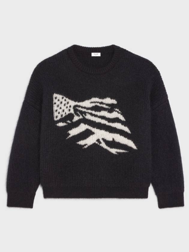 CELINE Flag Boxy Mohair Knit Top Black