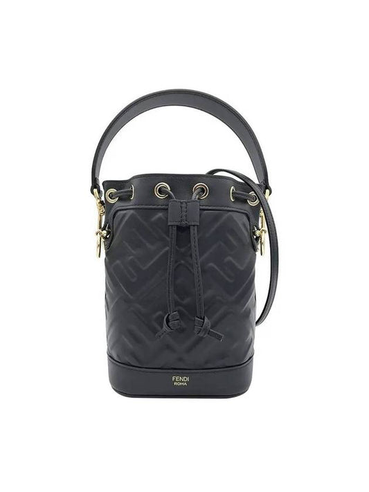 Fendi Mon Tresor FF Motif Leather Mini Bucket Bag Black