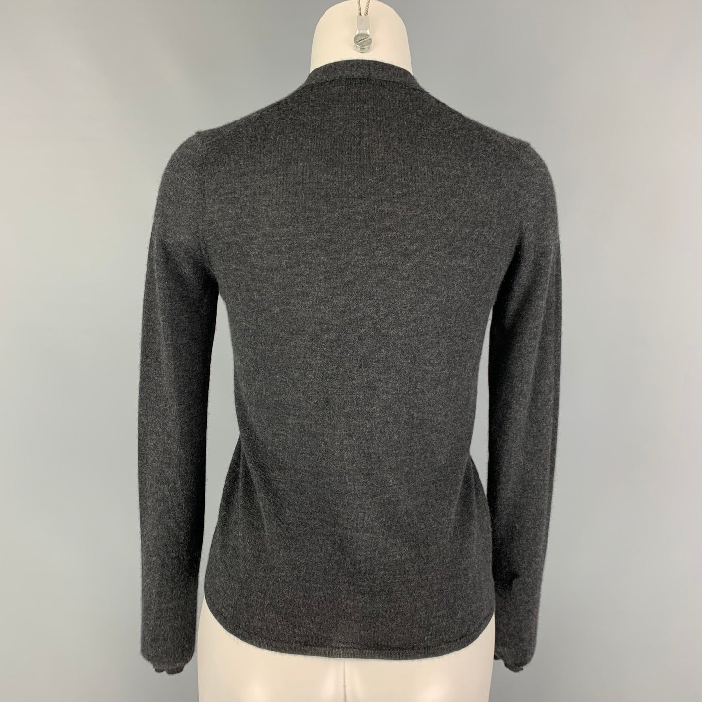 PRADA Size 2 Grey Heather Cashmere Silk V-Neck Cardigan