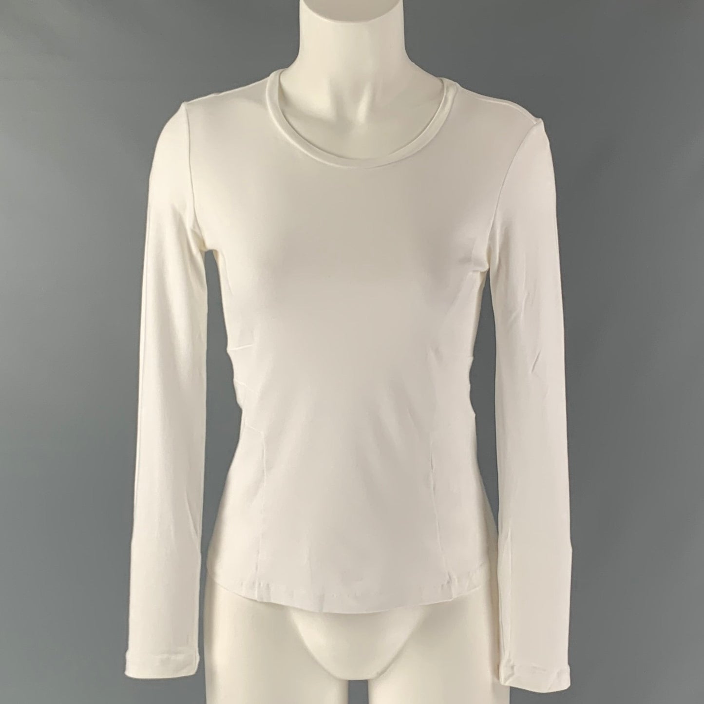 PRADA Size S White Cotton Solid Long Sleeve Casual Top