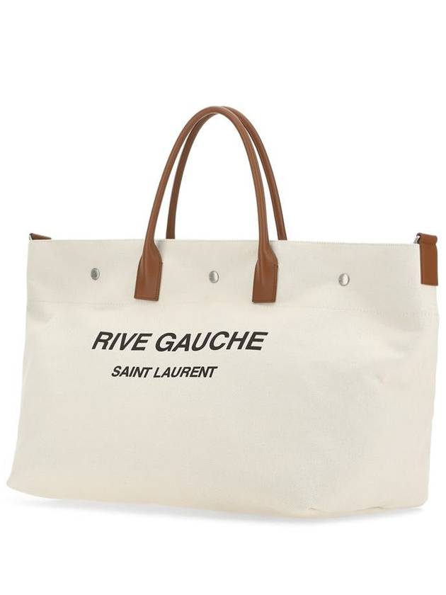 Saint Laurent Rive Gauche Canvas Tote Bag Ivory Brown