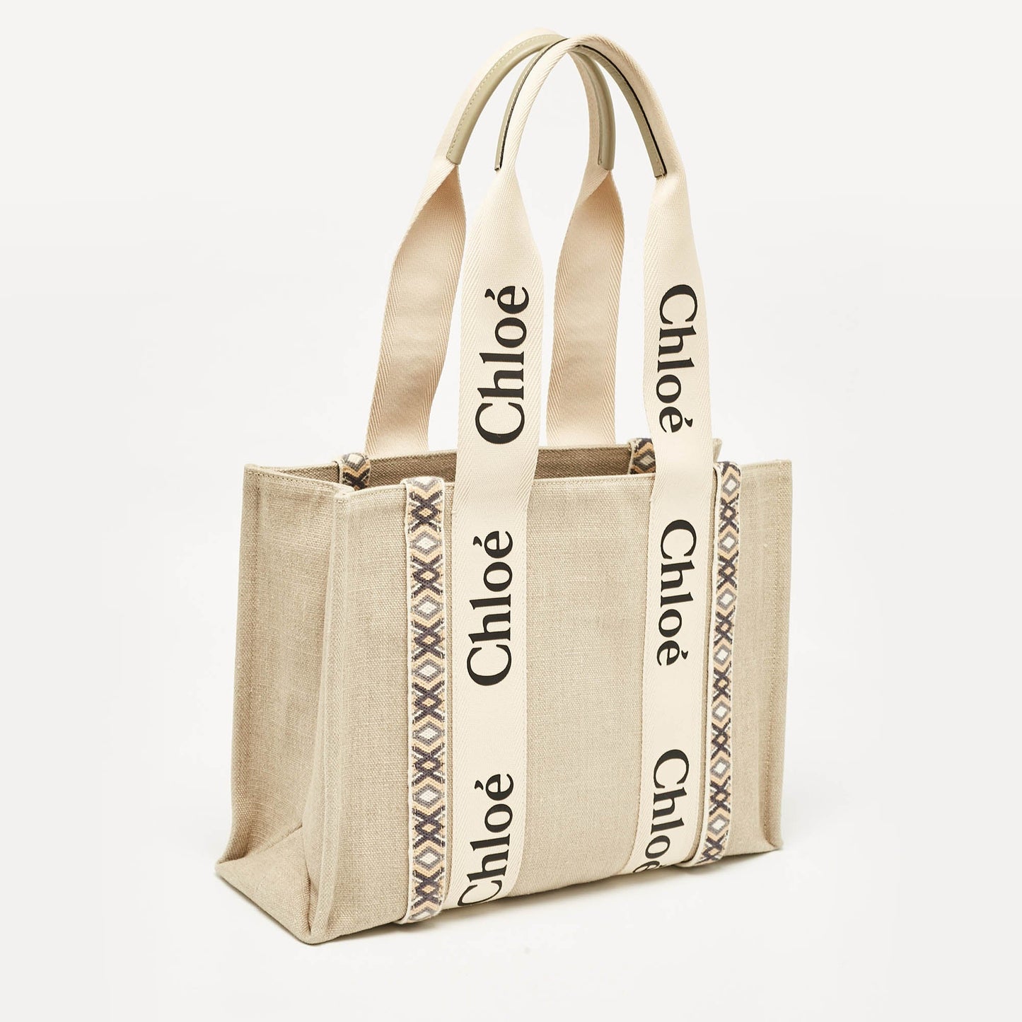 Chloe Beige Canvas Medium Woody Tote