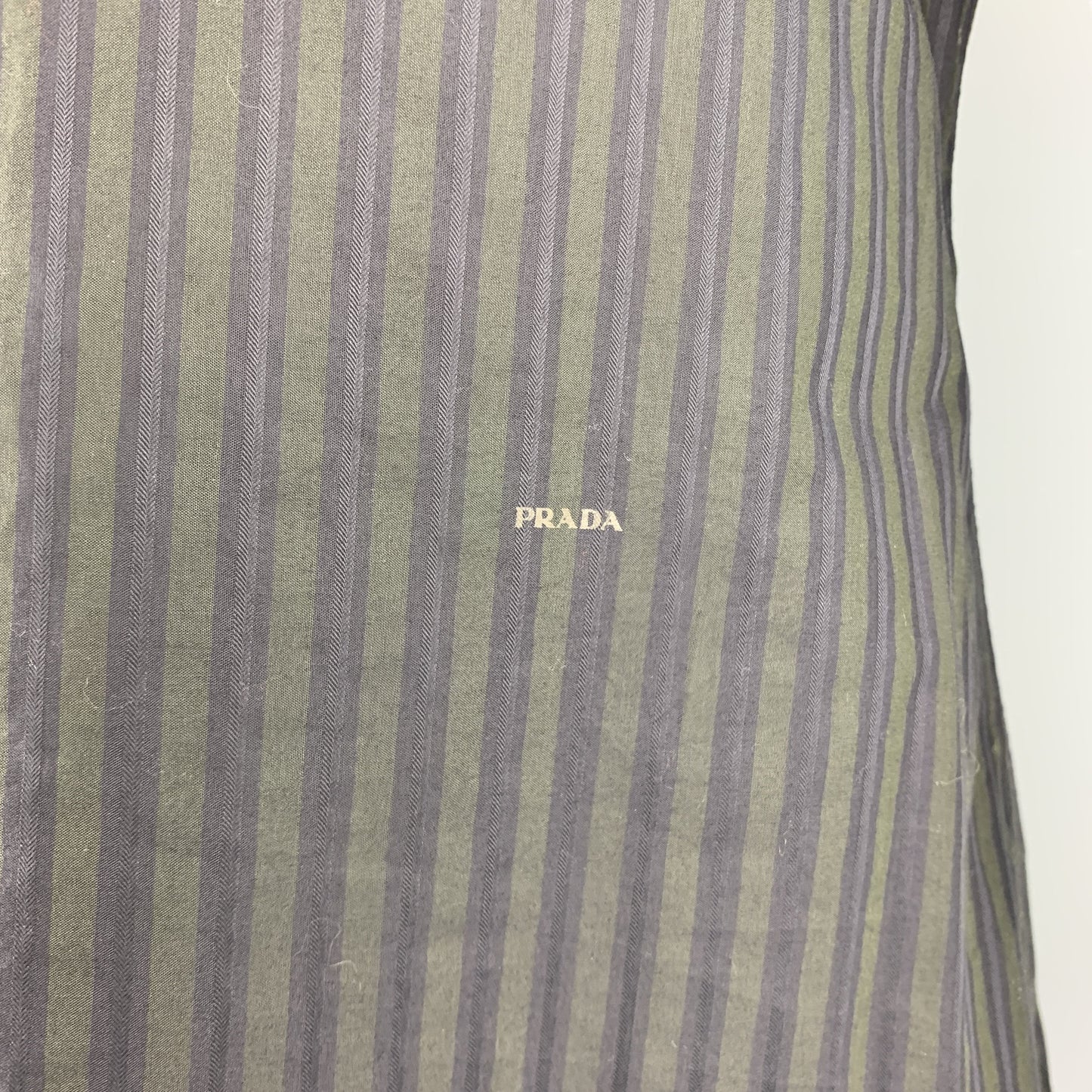 PRADA Size L Gray & Navy Stripe Cotton Button Up Long Sleeve Shirt